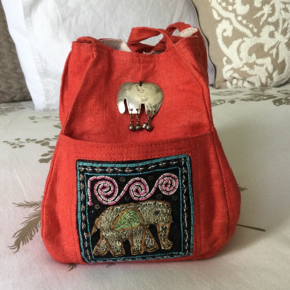 Red Elephant Embroidered Bucket bag